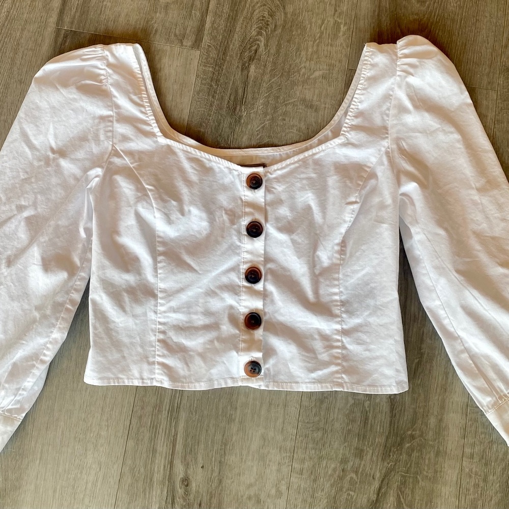Urban Outfitters White Cropped Long Sleeve Button Down Top Sz S-P